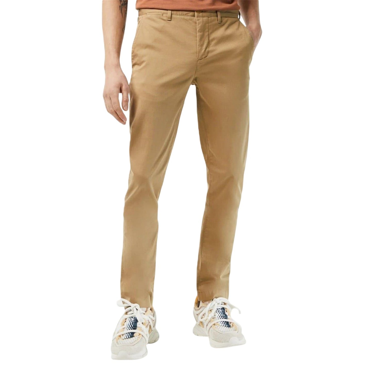 Bone - Front - Lacoste Mens Organic Cotton Slim Chinos