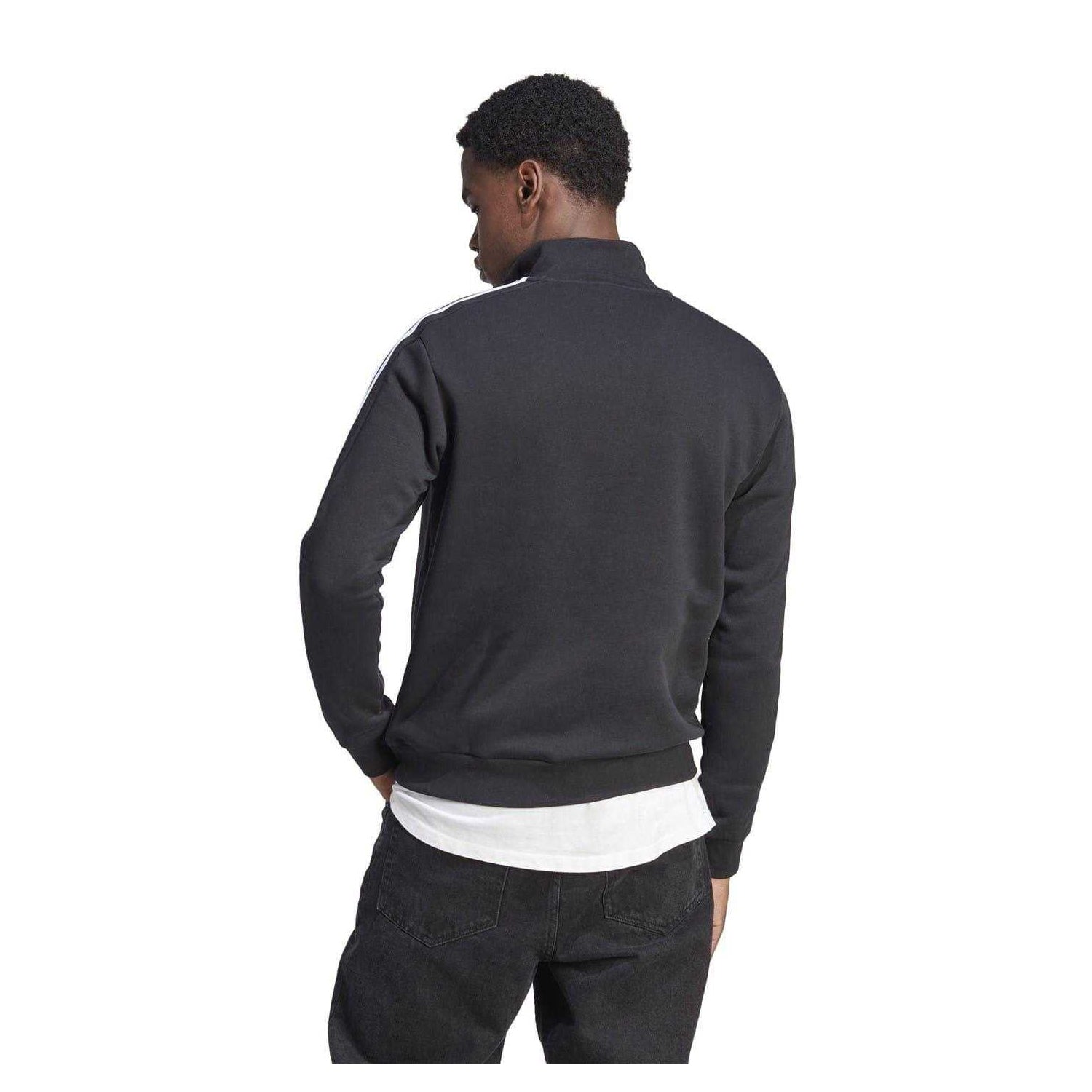 Black-White - Back - Adidas Mens 3 Stripes Quarter Zip Long-Sleeved Sweatshirt