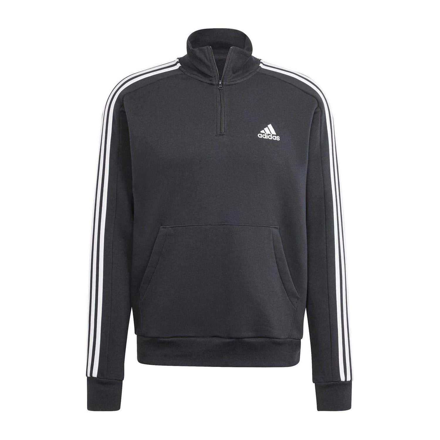 Black-White - Front - Adidas Mens 3 Stripes Quarter Zip Long-Sleeved Sweatshirt