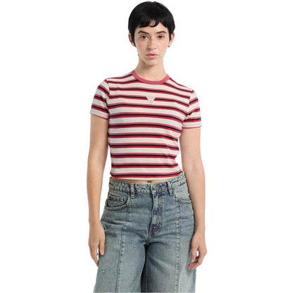Fruit Punch - Front - Guess Womens-Ladies Striped Fitted Crop T-Shirt