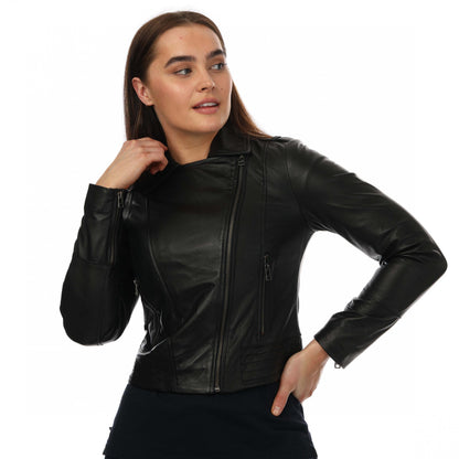 Black - Front - Elle Womens-Ladies Armin Leather Jacket