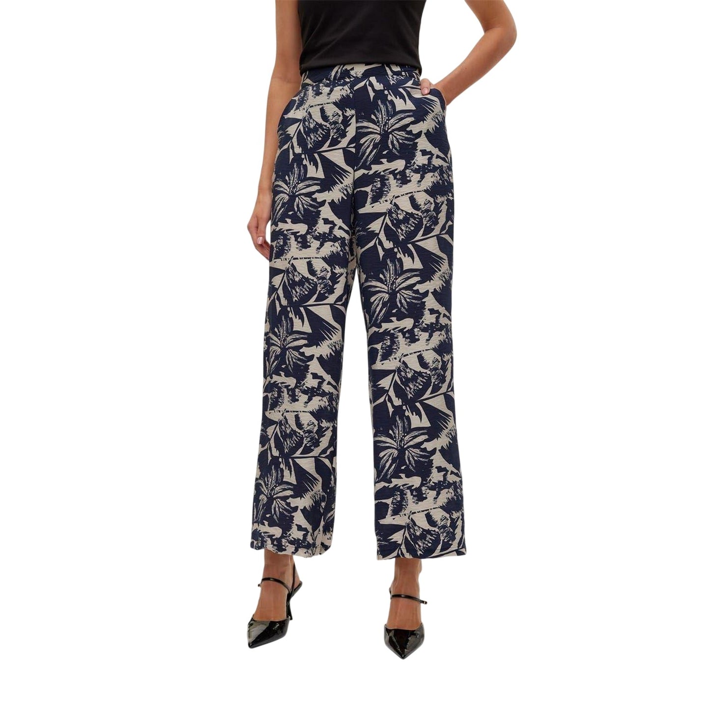 Navy Blazer - Front - Vero Moda Womens-Ladies Wide Leg Trousers