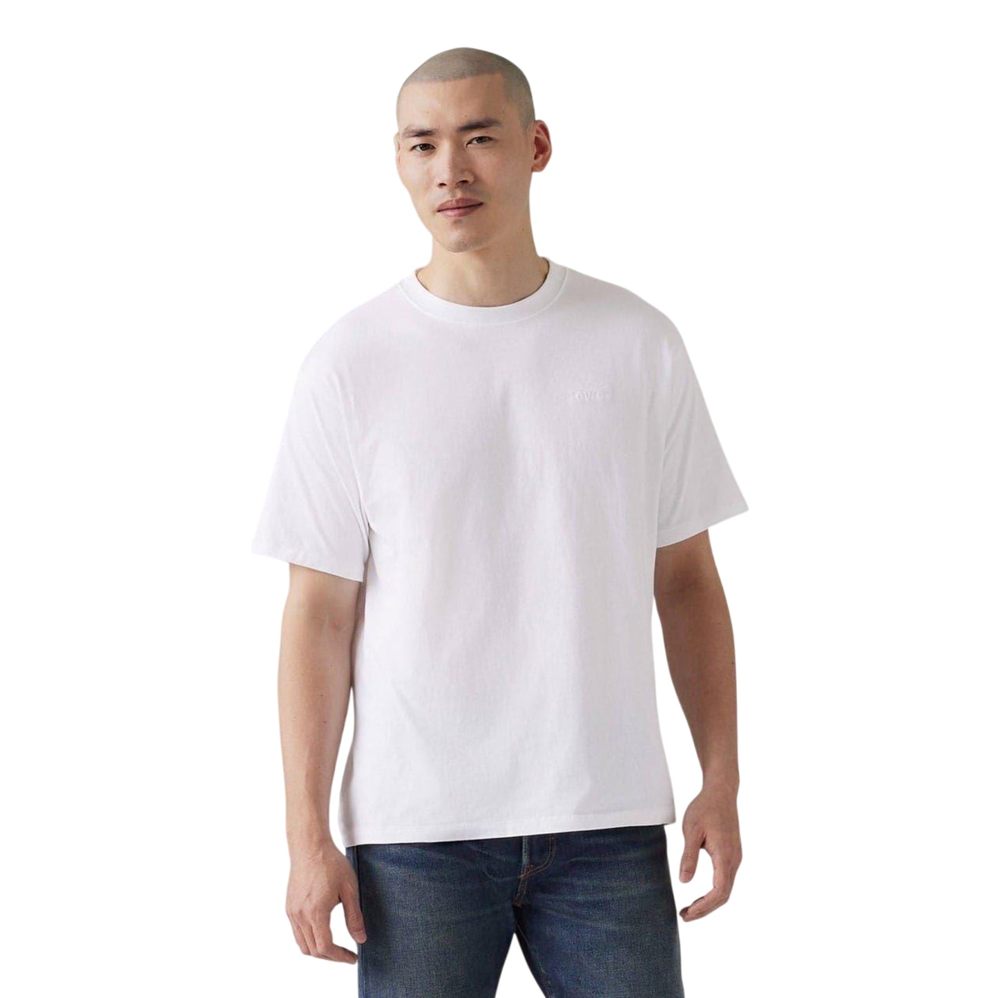 White - Lifestyle - Levis Mens Lettering Cotton Tab Detail T-Shirt