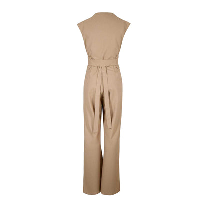 Camel - Back - Odd Muse Womens-Ladies Tie Belt Jumpsuit