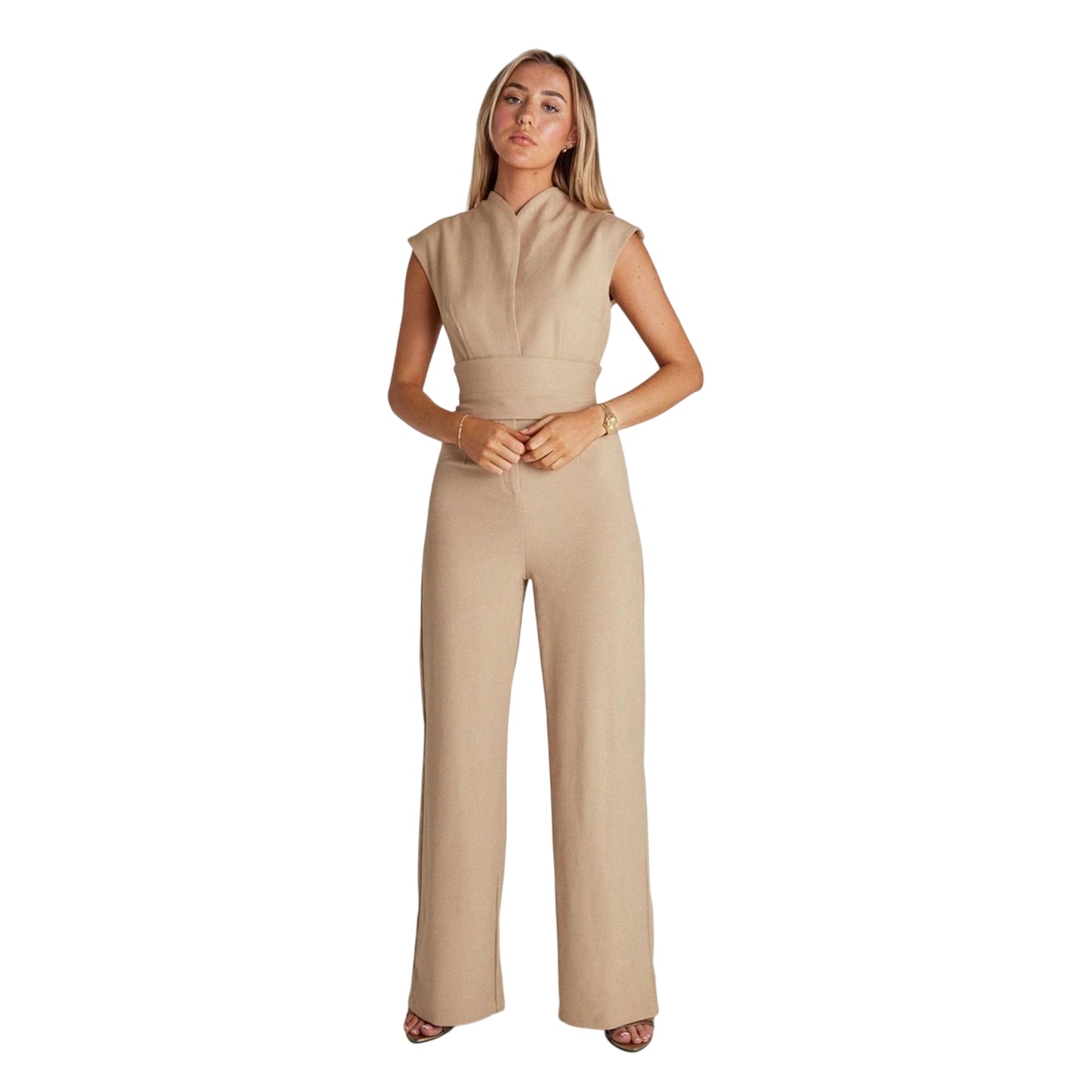 Camel - Side - Odd Muse Womens-Ladies Tie Belt Jumpsuit