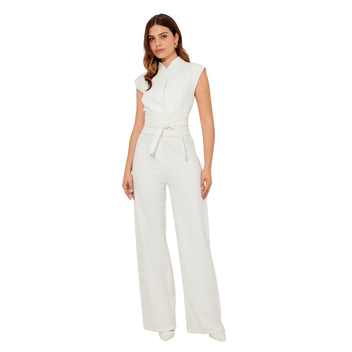 White - Front - Odd Muse Womens-Ladies Tie Belt Jumpsuit