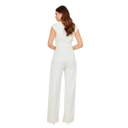 White - Back - Odd Muse Womens-Ladies Tie Belt Jumpsuit