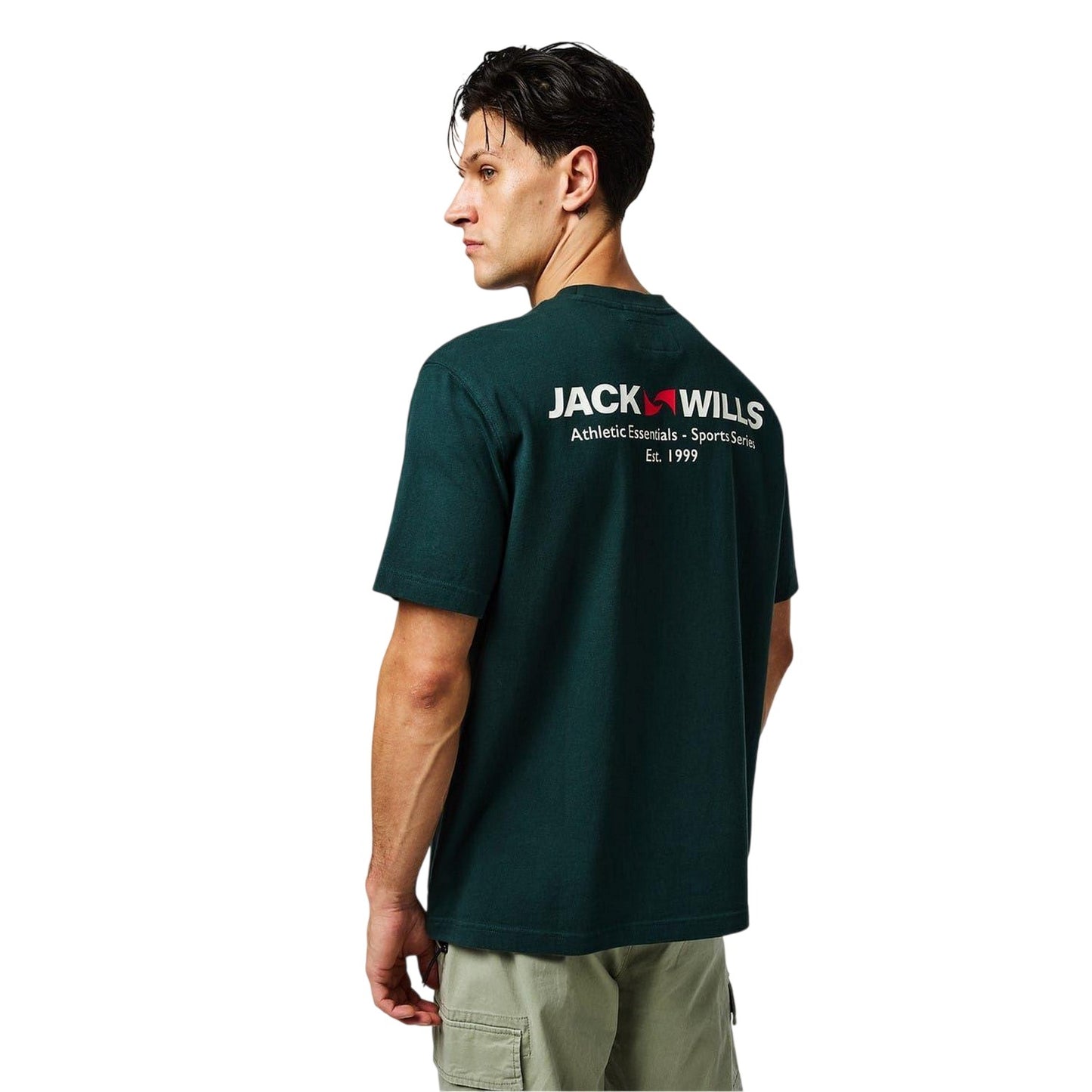Evergreen - Back - Jack Wills Mens Back Print Crew Neck Regular T-Shirt
