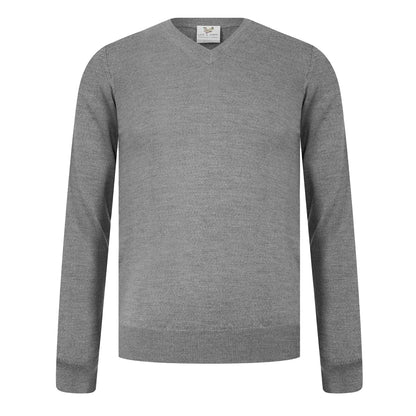 Grey Melange Marl - Front - Lyle & Scott Mens Merrick Knitted V Neck Pullover