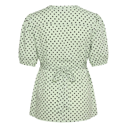 Cameo Green - Back - Mamalicious Womens-Ladies Hearts Maternity Puff Sleeve Blouse