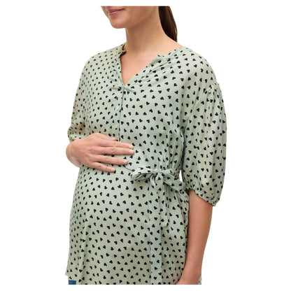 Cameo Green - Side - Mamalicious Womens-Ladies Hearts Maternity Puff Sleeve Blouse