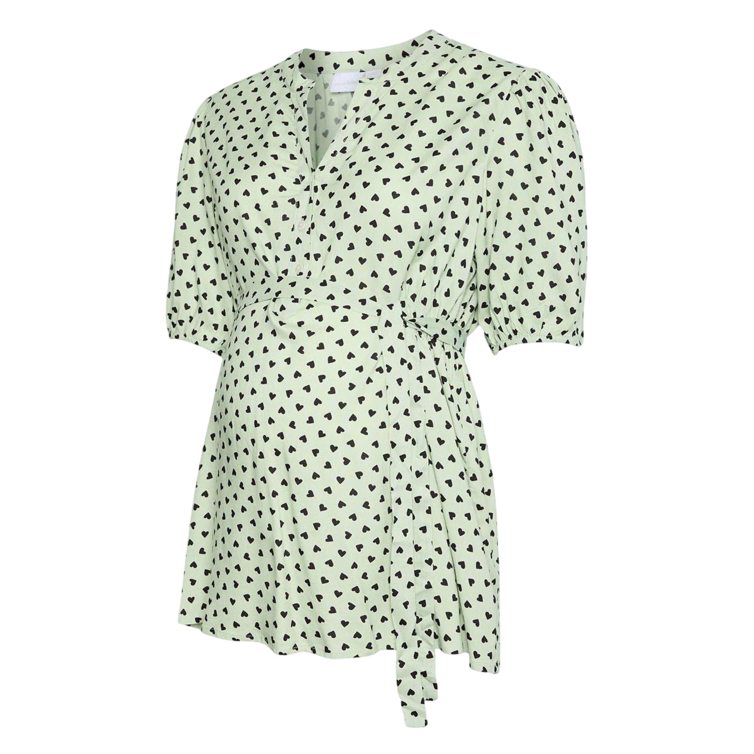 Cameo Green - Front - Mamalicious Womens-Ladies Hearts Maternity Puff Sleeve Blouse