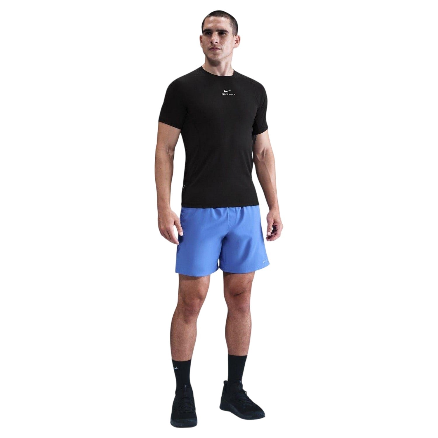 Black-White - Side - Nike Mens Pro Dri-FIT Fitted Top