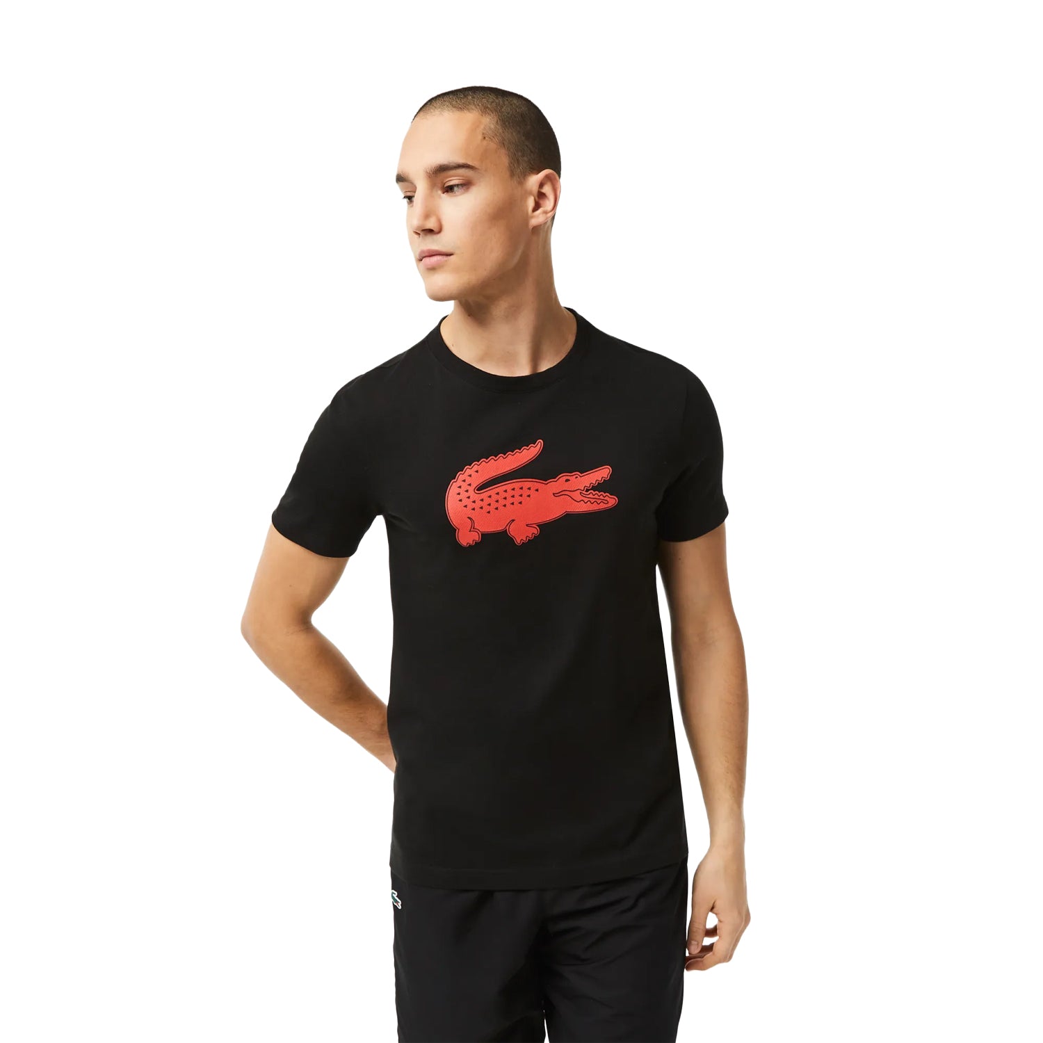 Black-Red - Side - Lacoste Mens Crocodile 3D Sport T-Shirt