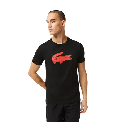 Black-Red - Side - Lacoste Mens Crocodile 3D Sport T-Shirt
