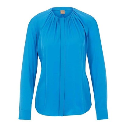 Bright Blue - Front - Boss Womens-Ladies Silk Regular Long-Sleeved Blouse