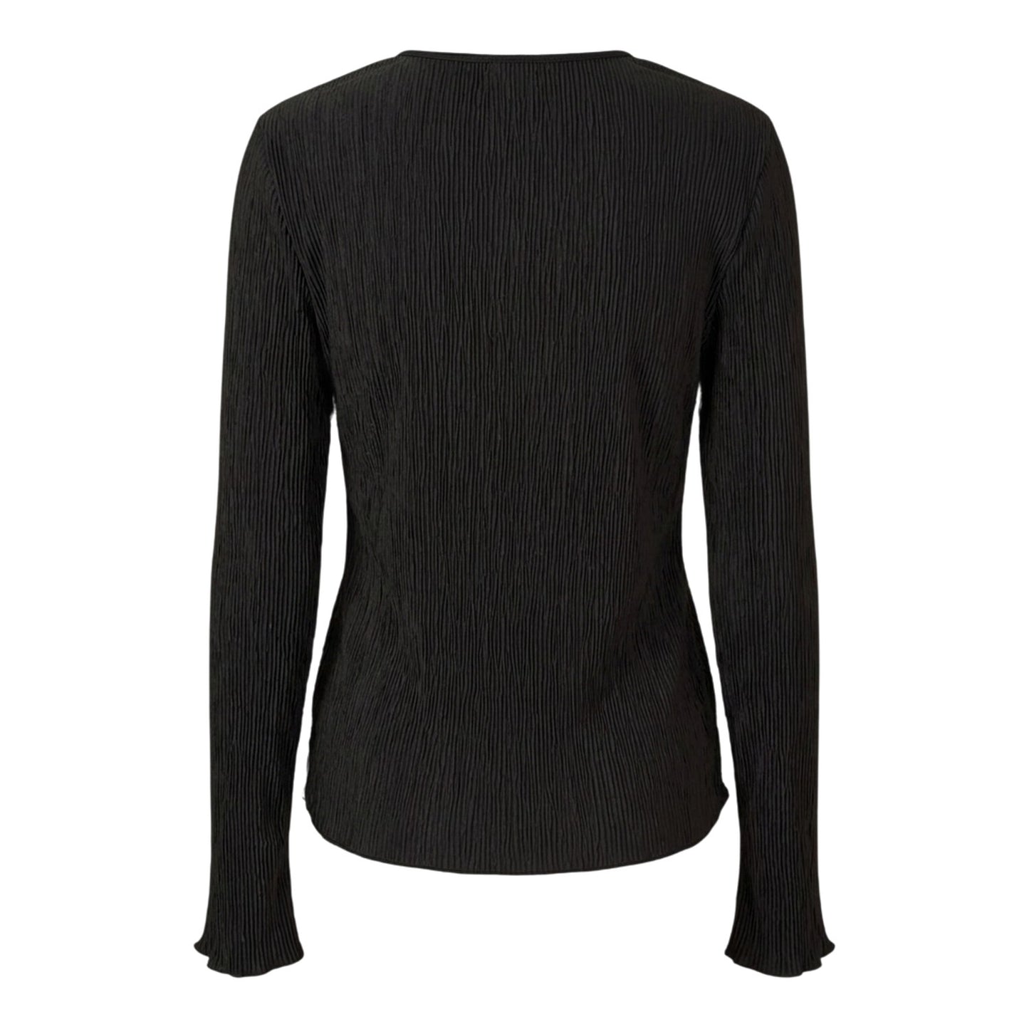 Black - Back - Pieces Womens-Ladies Crew Neck Relaxed Fit Long-Sleeved Blouse