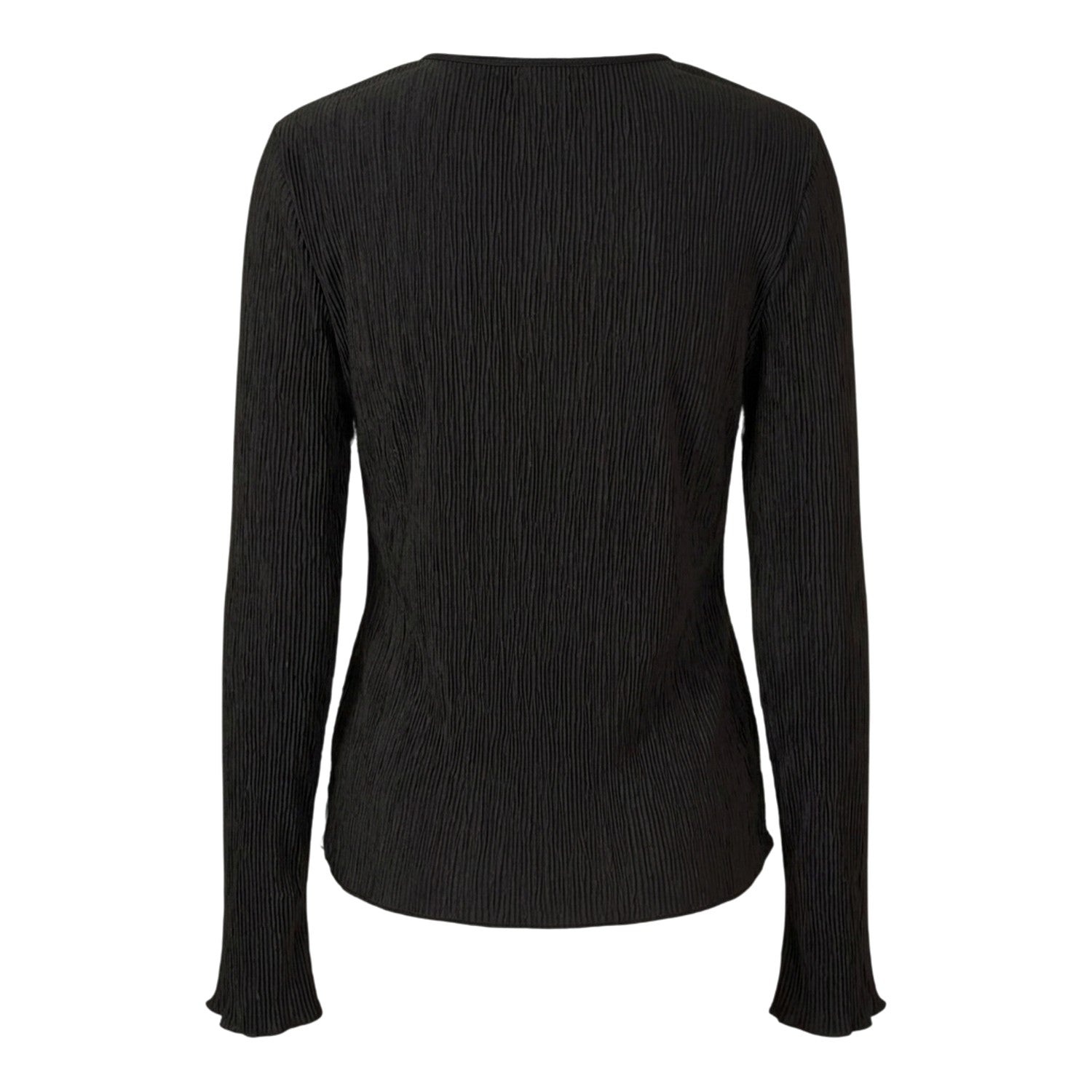 Black - Back - Pieces Womens-Ladies Crew Neck Relaxed Fit Long-Sleeved Blouse
