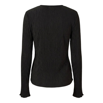 Black - Back - Pieces Womens-Ladies Crew Neck Relaxed Fit Long-Sleeved Blouse