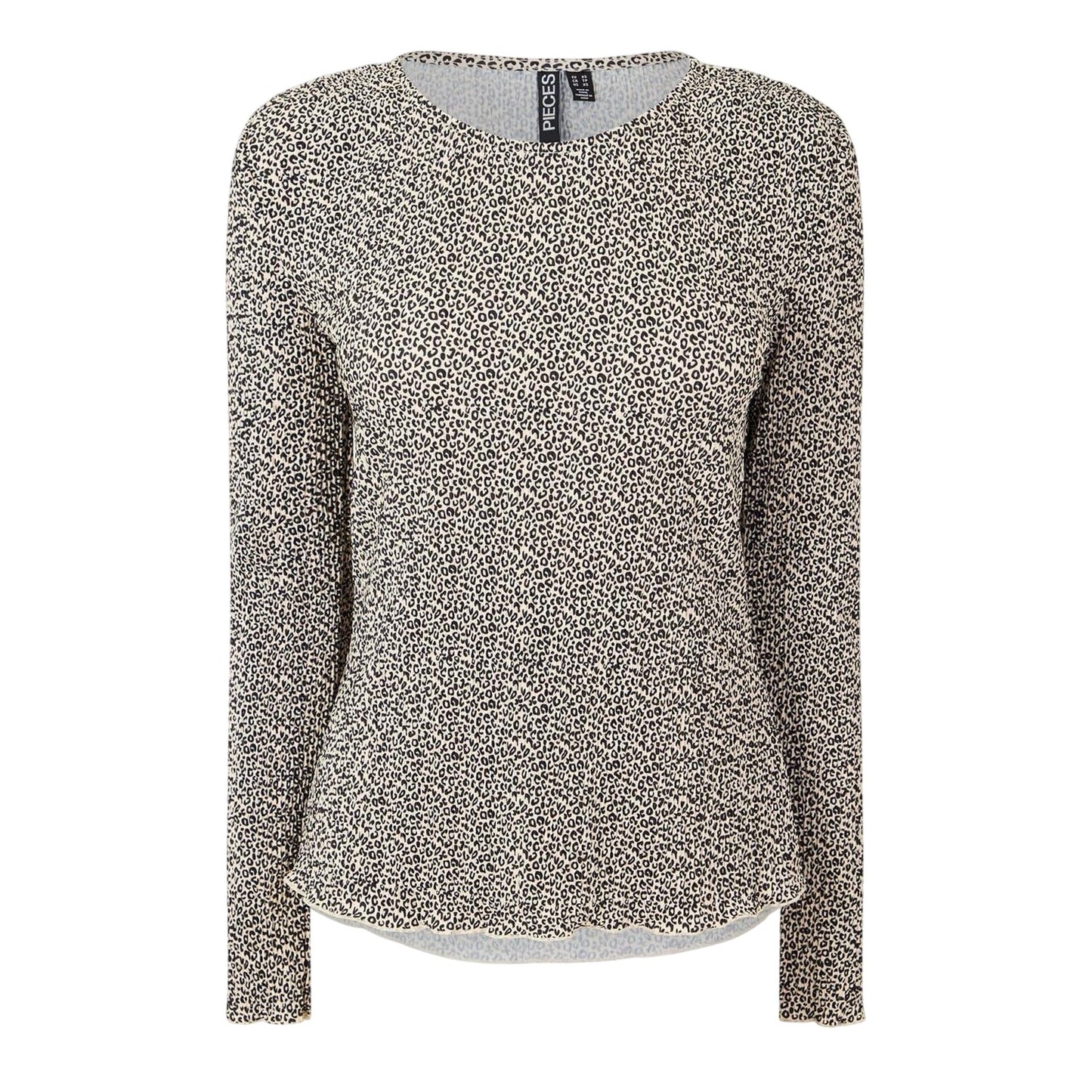 Natural - Front - Pieces Womens-Ladies Crew Neck Relaxed Fit Long-Sleeved Blouse