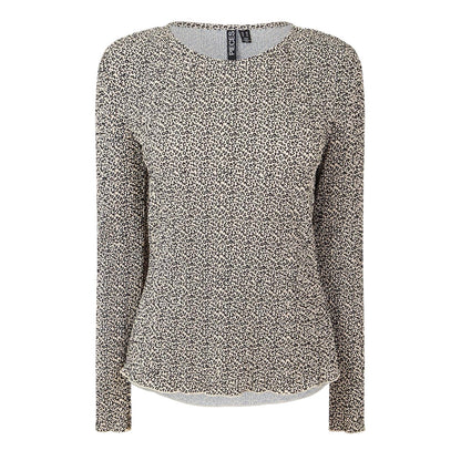Natural - Front - Pieces Womens-Ladies Crew Neck Relaxed Fit Long-Sleeved Blouse