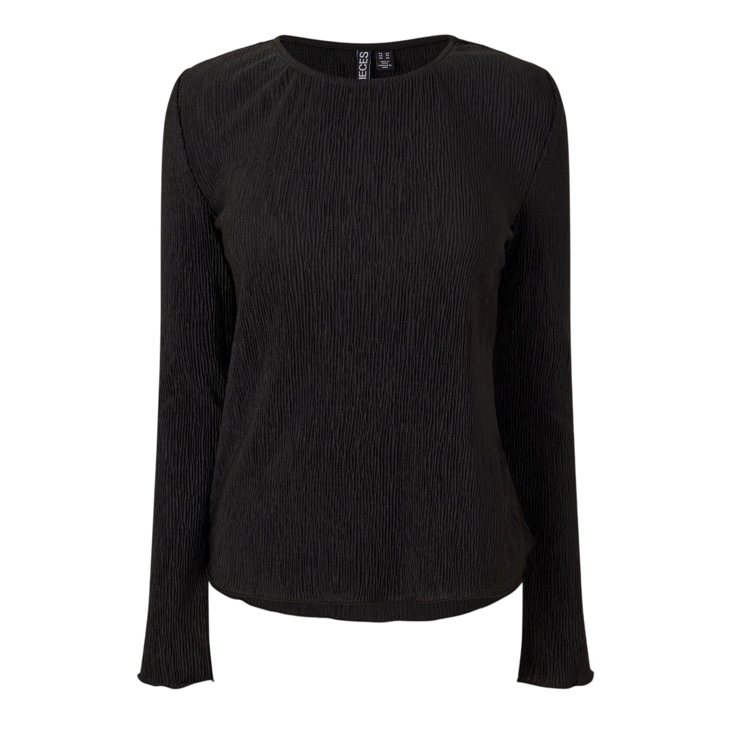 Black - Front - Pieces Womens-Ladies Crew Neck Relaxed Fit Long-Sleeved Blouse