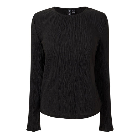 Black - Front - Pieces Womens-Ladies Crew Neck Relaxed Fit Long-Sleeved Blouse