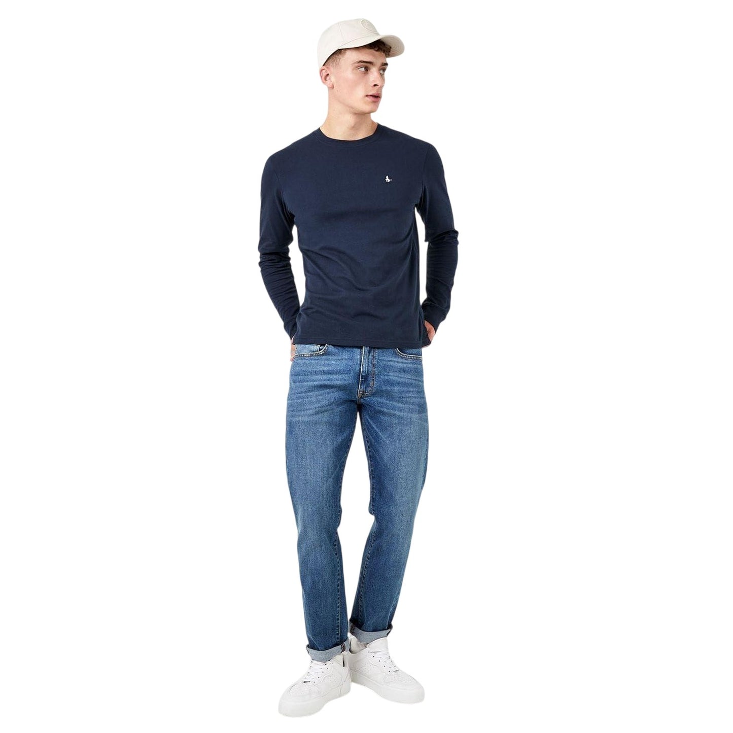 Navy - Side - Jack Wills Mens Sandleford Crew Neck Long-Sleeved T-Shirt
