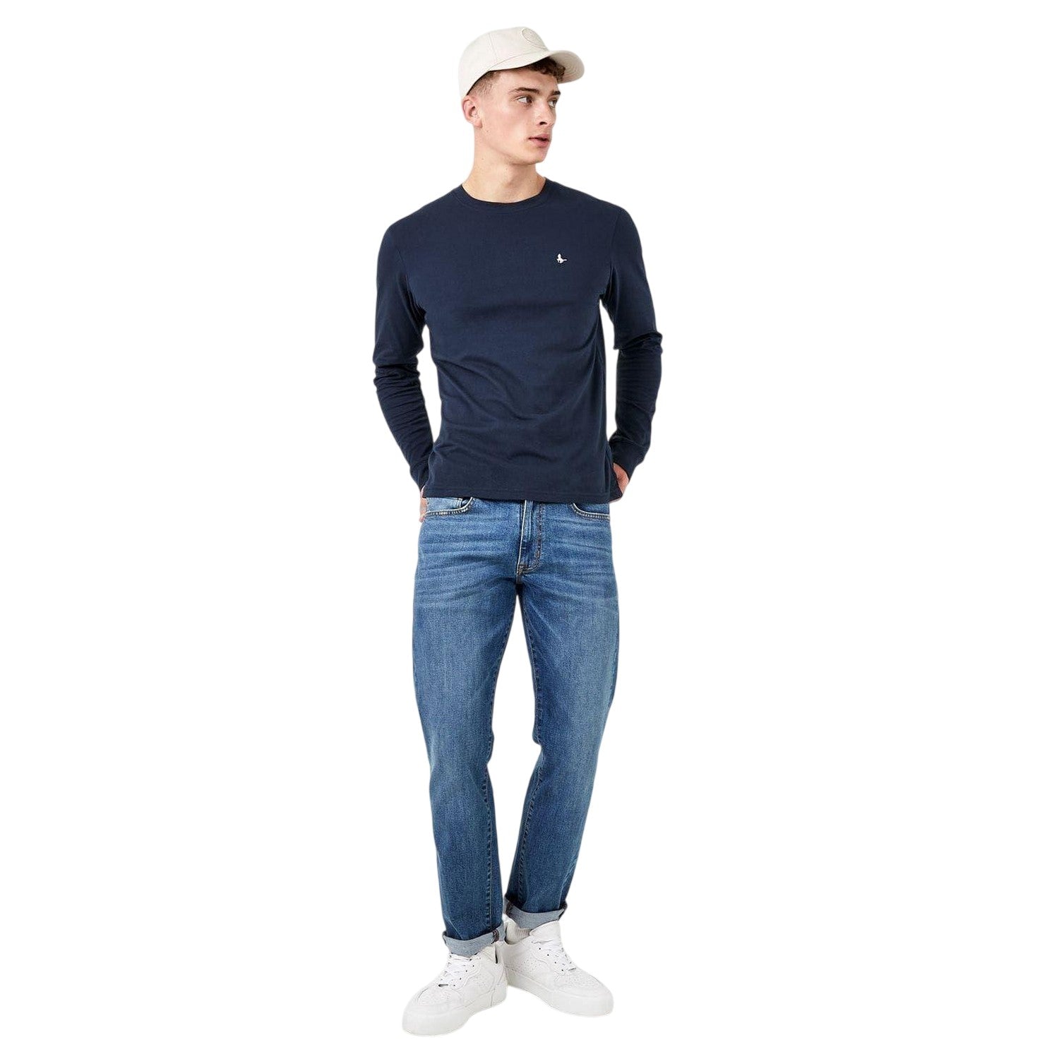 Navy - Side - Jack Wills Mens Sandleford Crew Neck Long-Sleeved T-Shirt