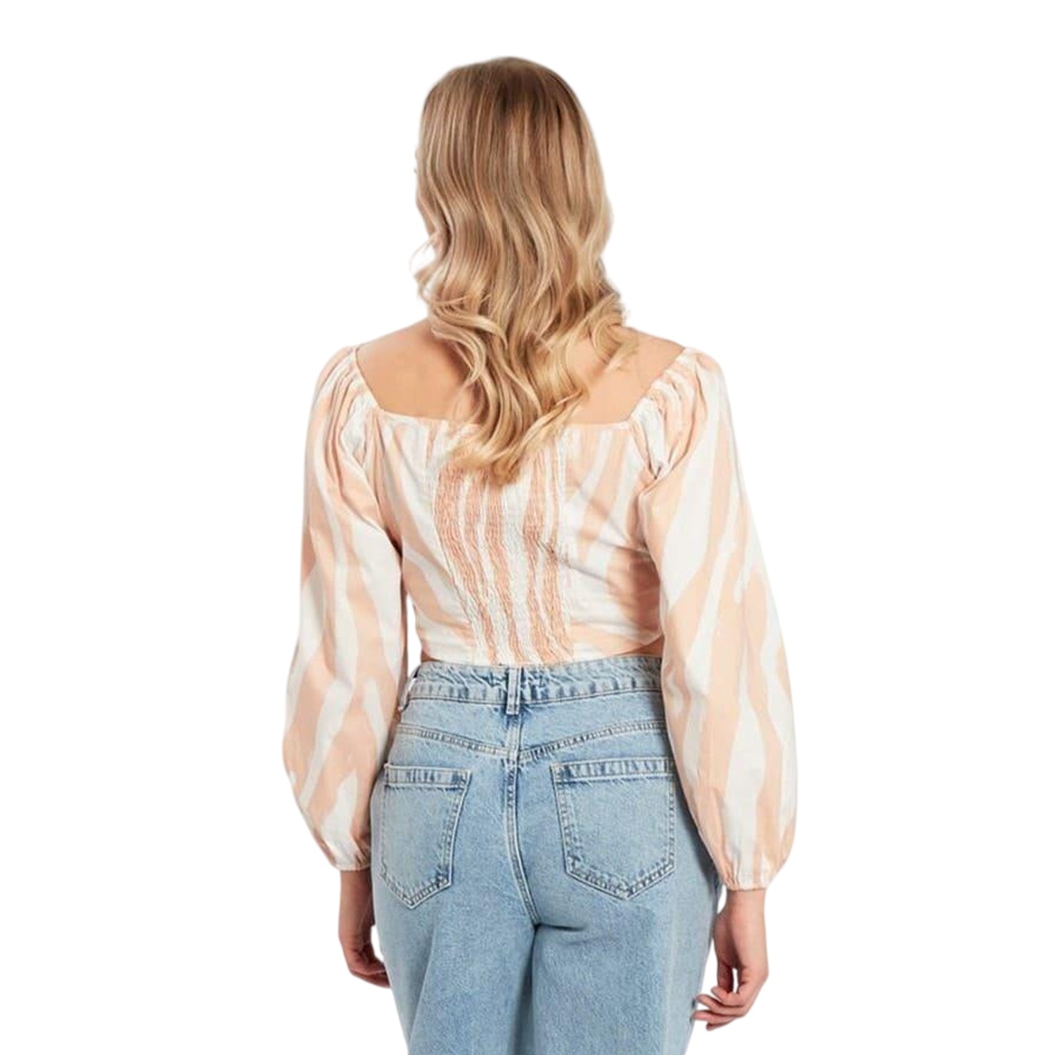White - Back - Influence Womens-Ladies Cropped Relaxed Fit Blouse