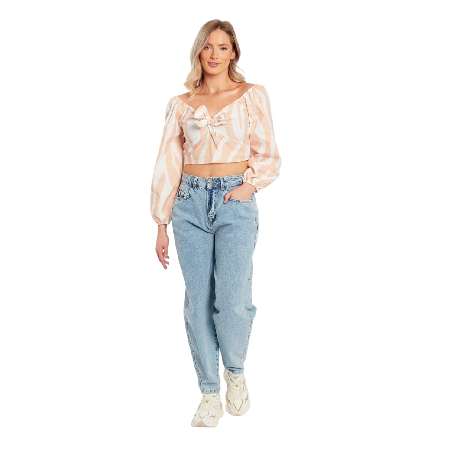 White - Side - Influence Womens-Ladies Cropped Relaxed Fit Blouse