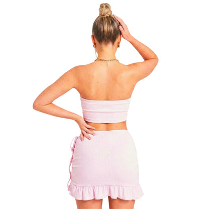 Pink - Back - Missy Empire Womens-Ladies Lace Up Crop Top