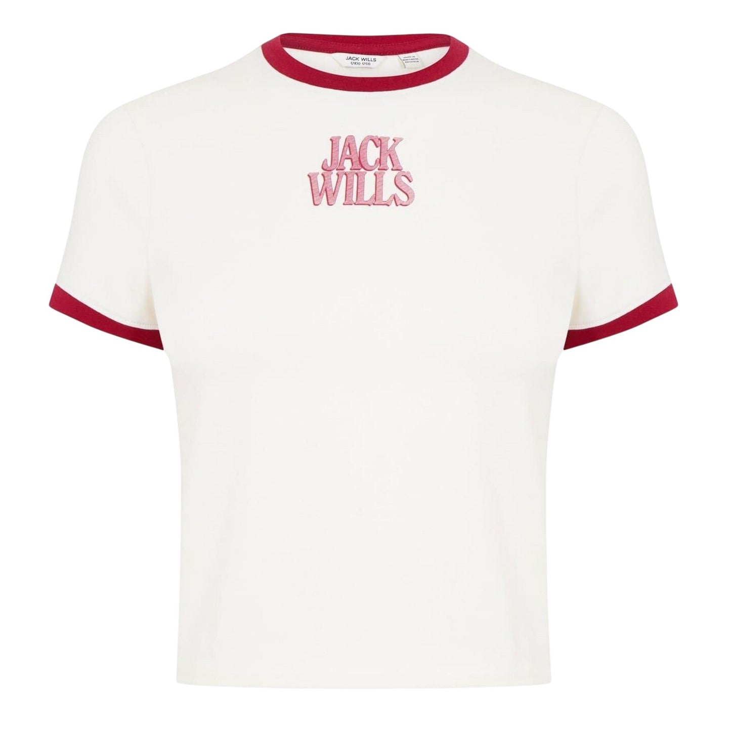 White-Red - Front - Jack Wills Womens-Ladies Embroidered Logo Cropped Slim T-Shirt