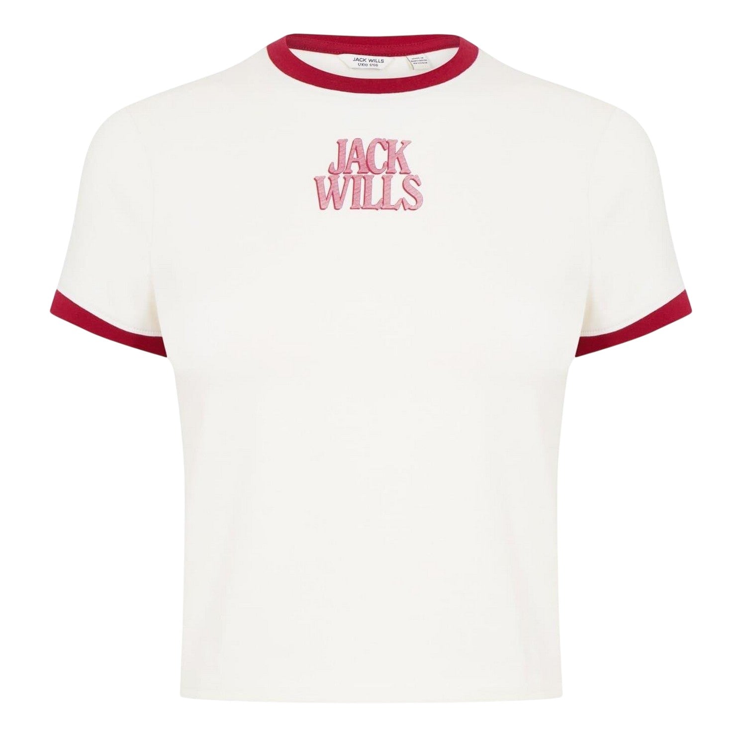 White-Red - Front - Jack Wills Womens-Ladies Embroidered Logo Cropped Slim T-Shirt