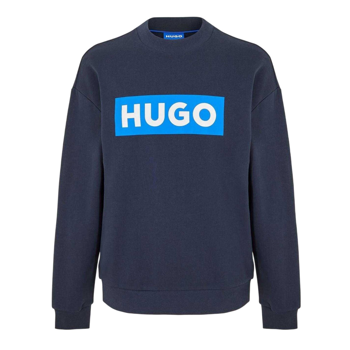Navy - Front - Hugo Mens Niero Box Logo Crew Neck Sweatshirt