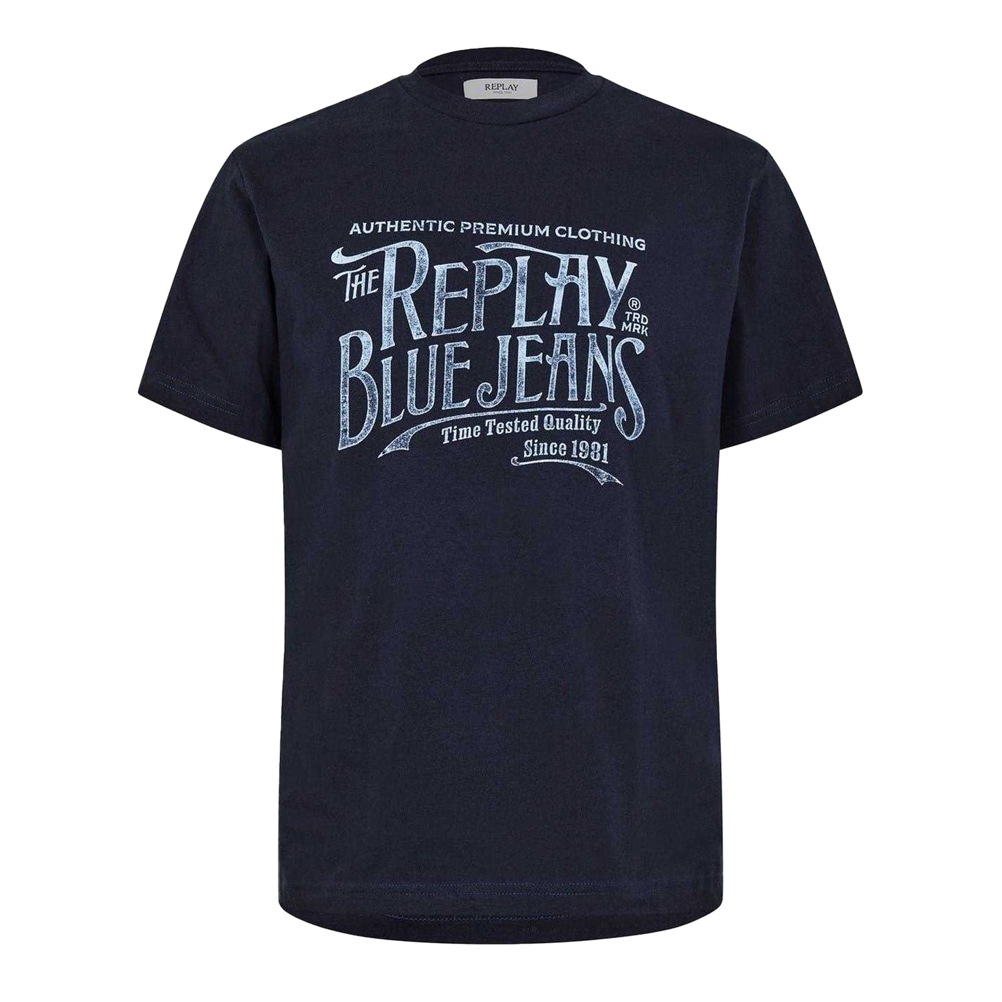 Navy - Front - Replay Mens Blue Jeans T-Shirt