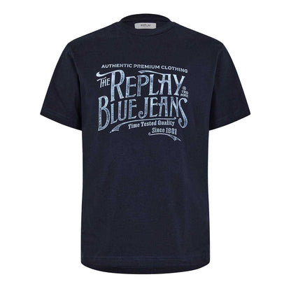 Navy - Front - Replay Mens Blue Jeans T-Shirt