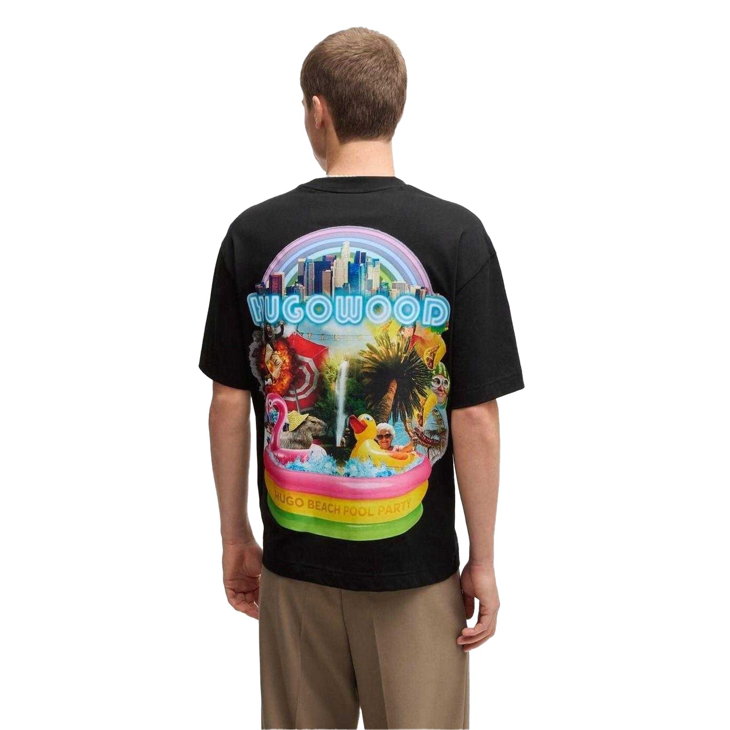 Black - Back - Hugo Mens Duwood Back Print Cotton Regular T-Shirt