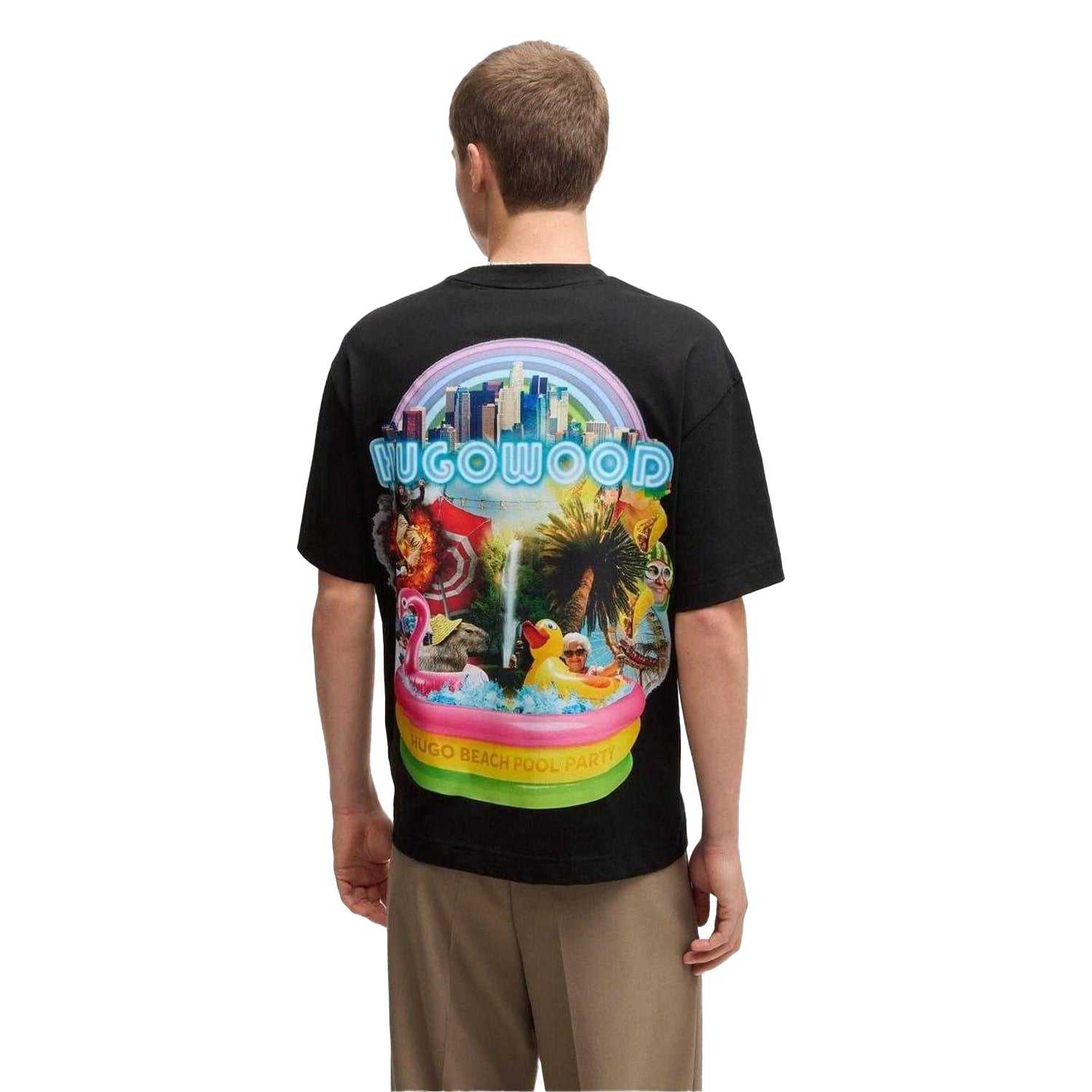 Black - Back - Hugo Mens Duwood Back Print Cotton Regular T-Shirt