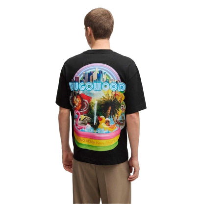 Black - Back - Hugo Mens Duwood Back Print Cotton Regular T-Shirt
