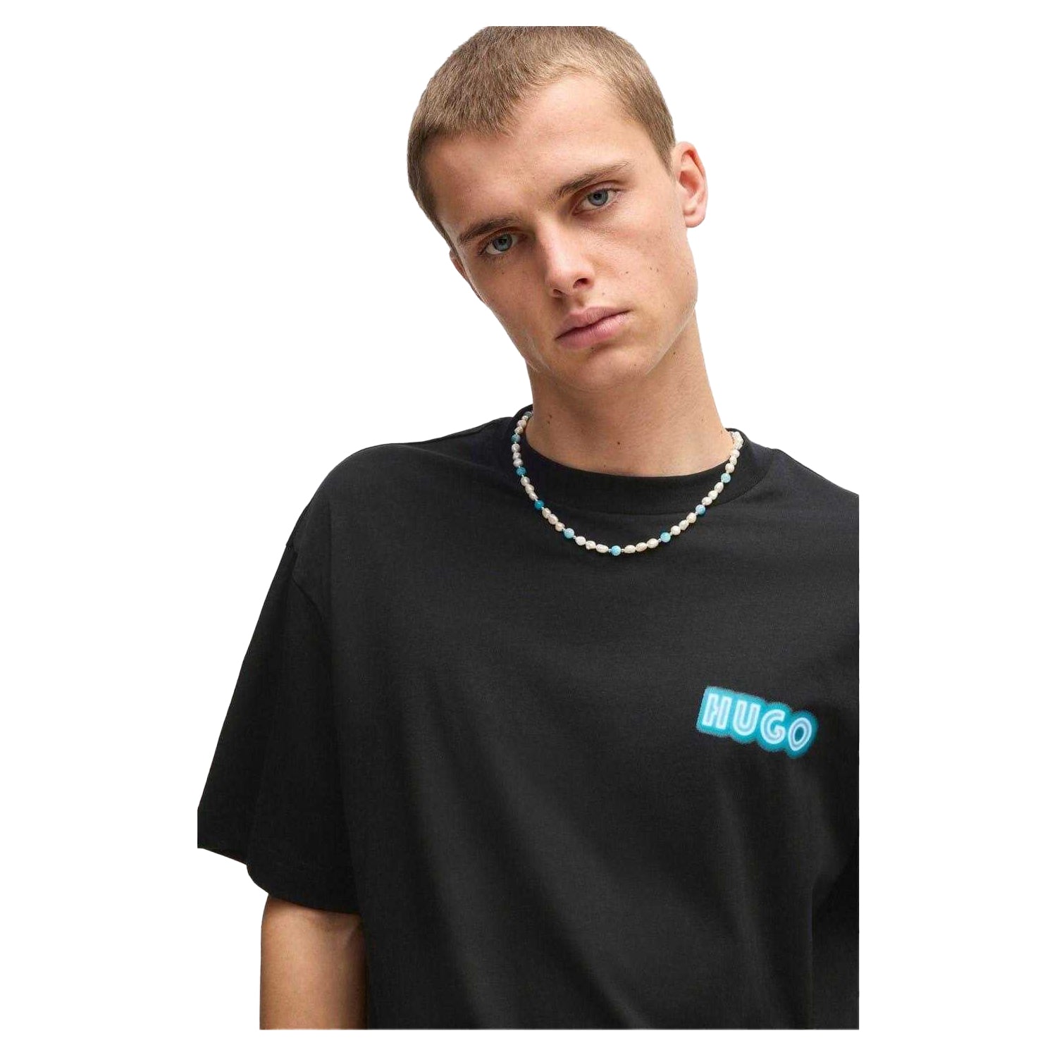 Black - Side - Hugo Mens Duwood Back Print Cotton Regular T-Shirt