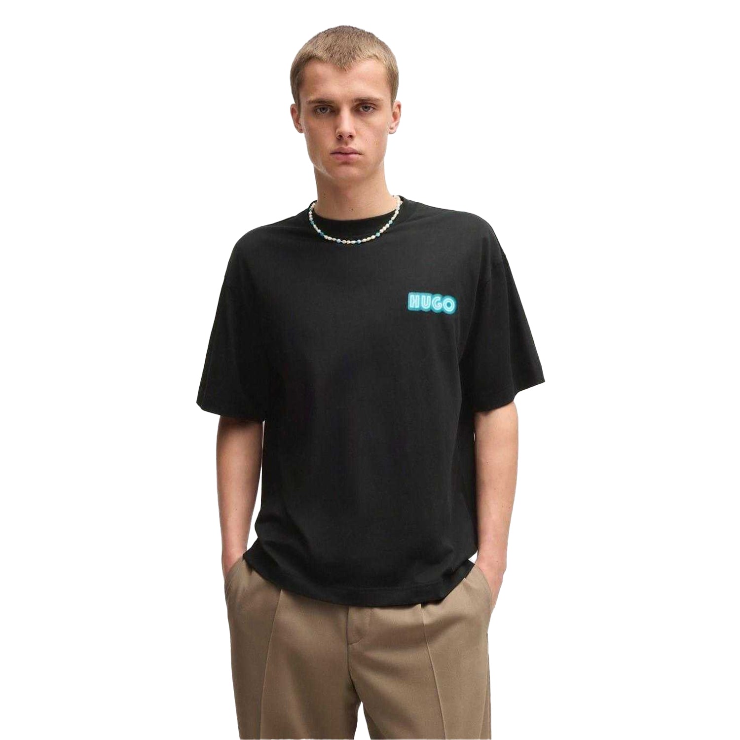 Black - Lifestyle - Hugo Mens Duwood Back Print Cotton Regular T-Shirt