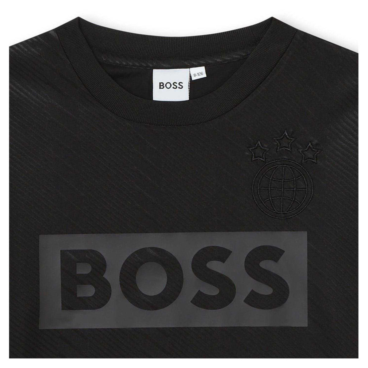 Black - Side - Boss Childrens-Kids Globe Crew Neck Regular T-Shirt