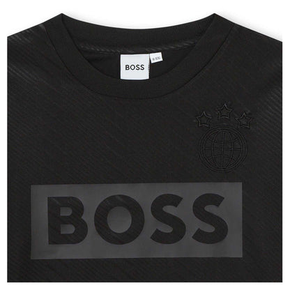 Black - Side - Boss Childrens-Kids Globe Crew Neck Regular T-Shirt