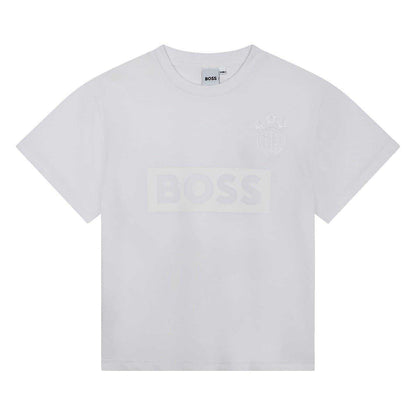 White - Front - Boss Childrens-Kids Globe Crew Neck Regular T-Shirt
