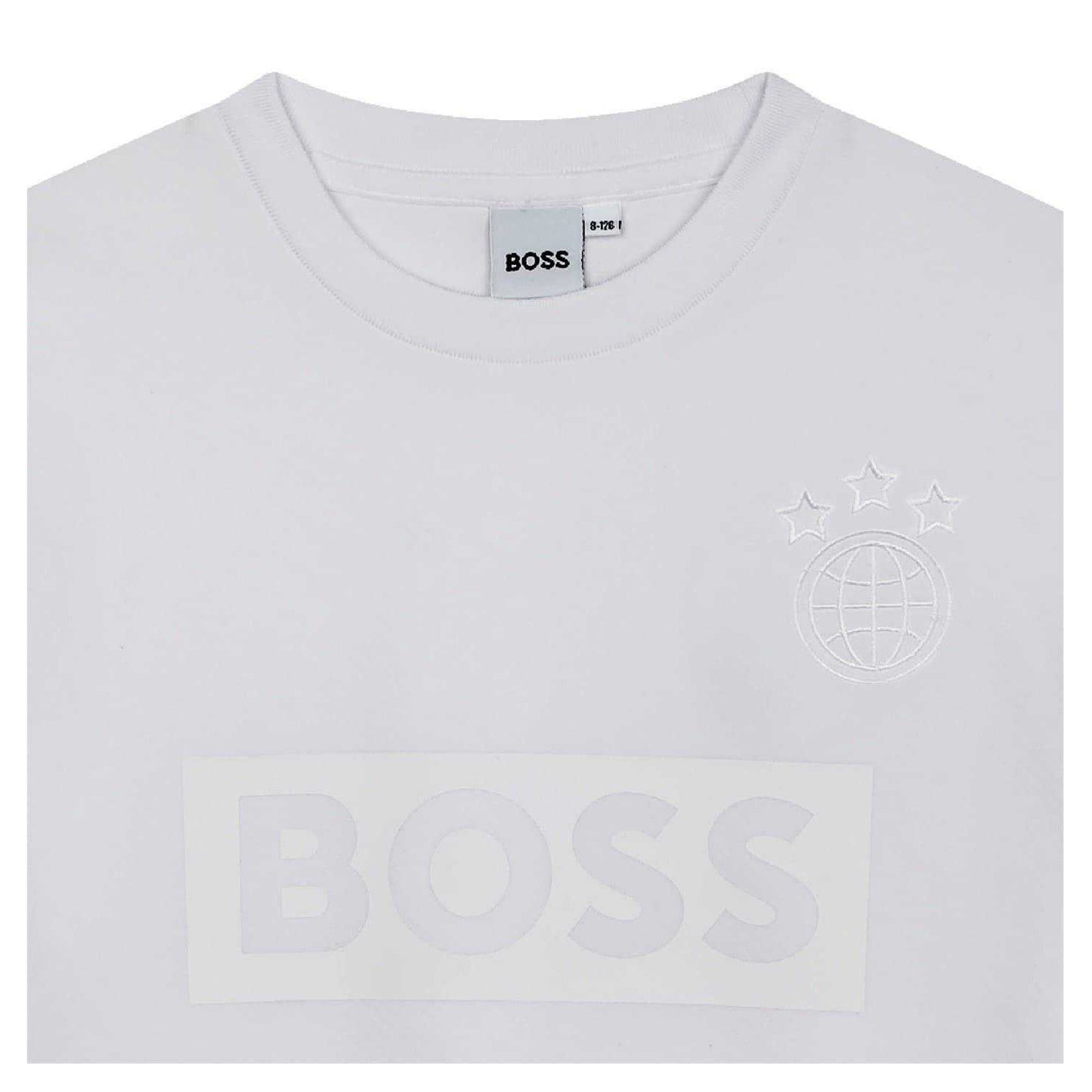 White - Side - Boss Childrens-Kids Globe Crew Neck Regular T-Shirt