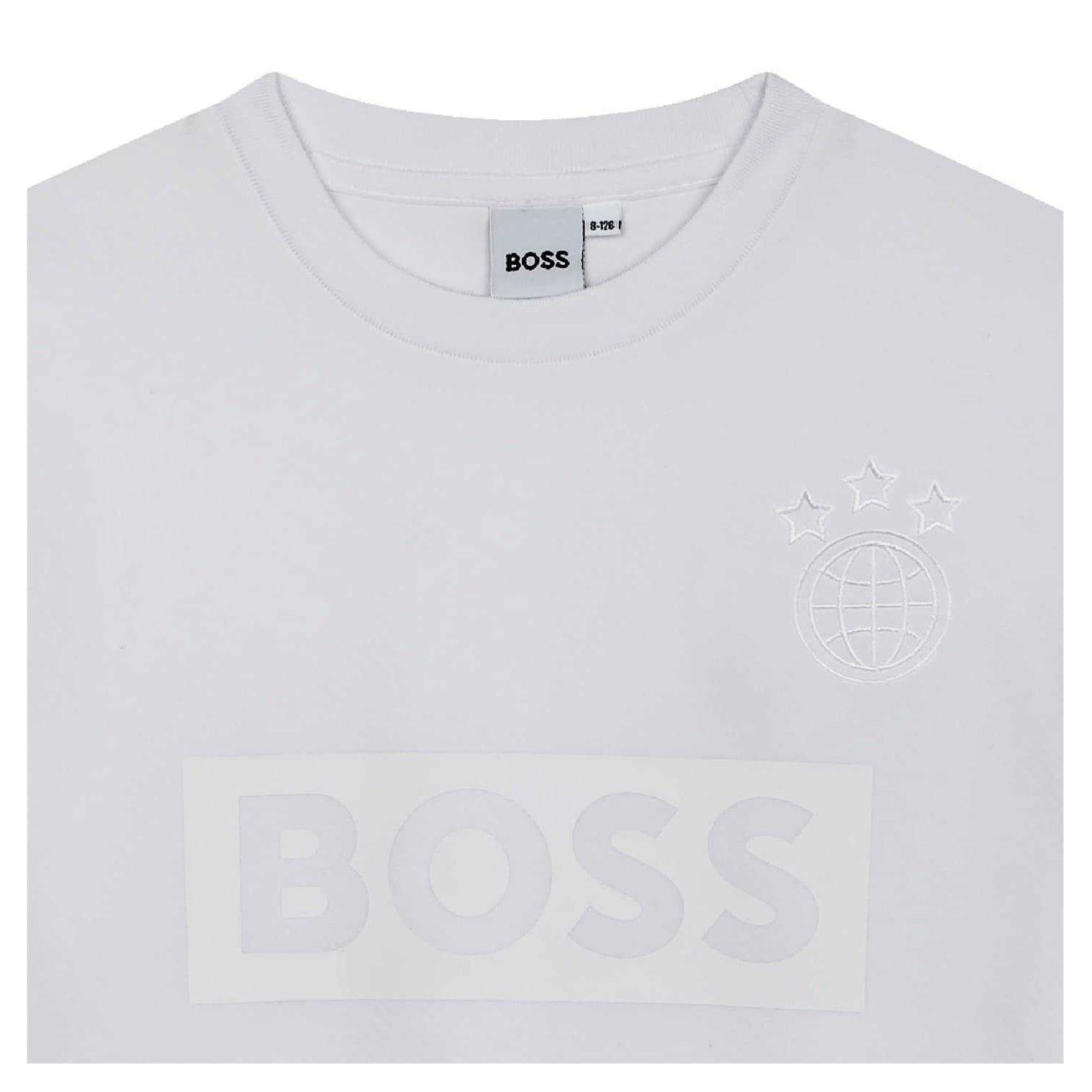 White - Side - Boss Childrens-Kids Globe Crew Neck Regular T-Shirt