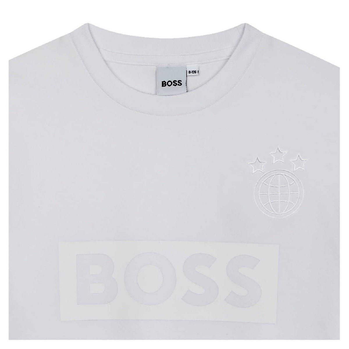 White - Side - Boss Childrens-Kids Globe Crew Neck Regular T-Shirt
