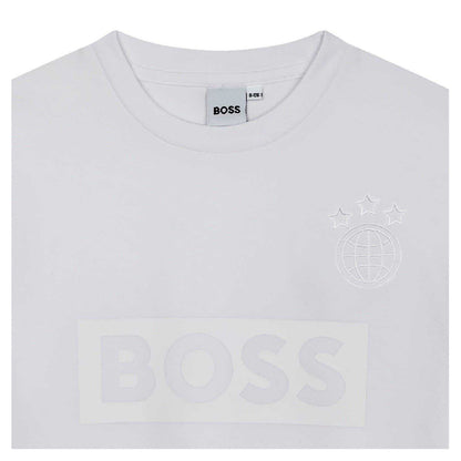 White - Side - Boss Childrens-Kids Globe Crew Neck Regular T-Shirt