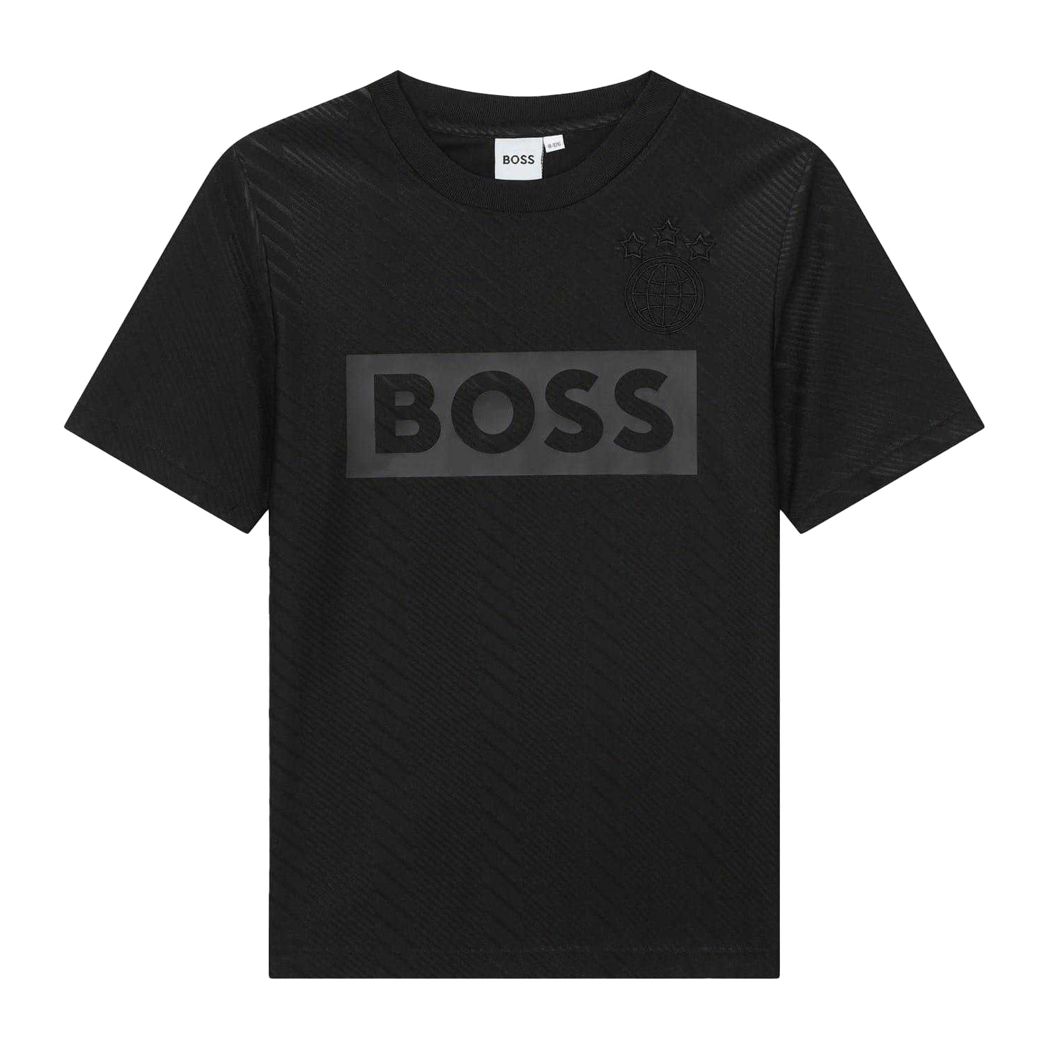 Black - Front - Boss Childrens-Kids Globe Crew Neck Regular T-Shirt